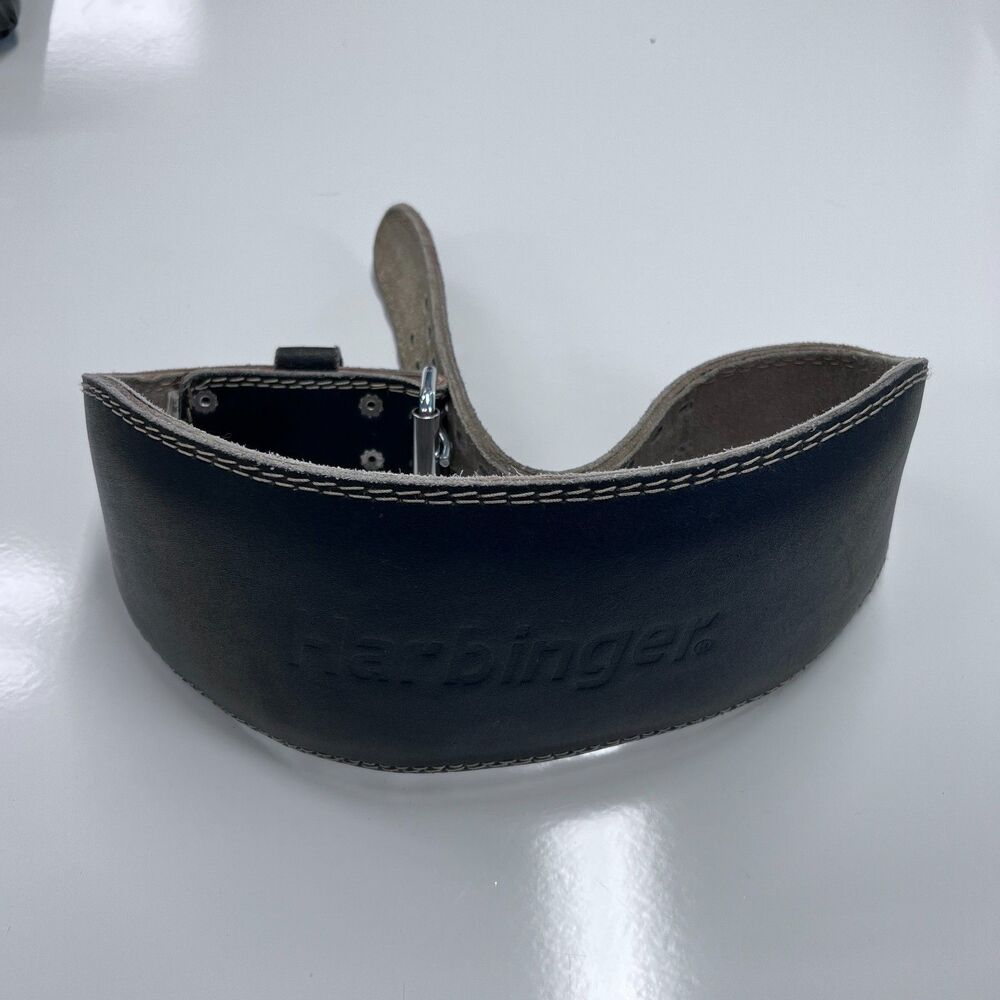 Harbinger 4" Padded Leather Weightlifting Belt Black Double Prong Buckle Suede L